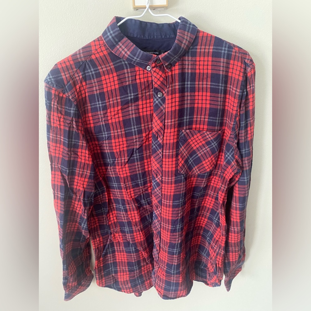Vintage French Connection Oversized Long Sleeve, Size L, Plaid Print